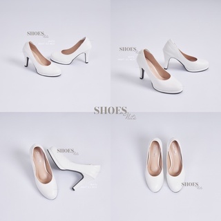 รองเท้าคัชชูส้นสูง  3.5 นิ้ว หัวมน  หนังนิ่ม ใส่สบาย รองเท้าคัชชูสีขาว WHITE   *M-009