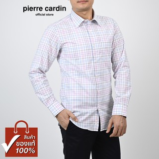 Pierre Cardin เสื้อเชิ้ตแขนยาว Slim Fit รุ่นมีกระเป๋า ผ้า Cotton 100% [SJJ018F-PI]