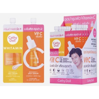 (6ซอง/กล่อง) Cathy Doll Whitamin C Day Cream &amp; Whitamin C Spot Serum เคทีดอลล์ ไวท์ทามิน ซี เดย์ ครีม สปอท เซรั่ม