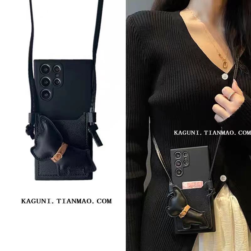 แฟชั่น เยื่อหุ้มสมอง เฟรนช์ บูลด็อก กระเป๋าสะพายข้าง ซองการ์ด เคส Samsung Galaxy S24 S25 Ultra S21 S