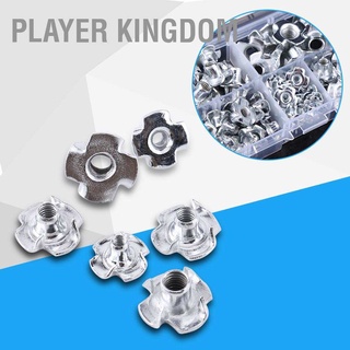 Player kingdom 90pcs Carbon Steel M3/M4/M5/M6/M8 Four Pronged T Nuts Blind Inserts Nut for Wood Furniture