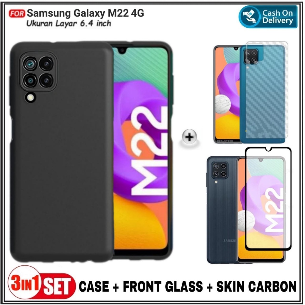 Di AlvaCaseAcc 3IN1 กรณี Samsung M22 F22 4G SoftCase Premium ปลอก Galaxy M22 F22 4G ฟรีกระจกนิรภัยแล