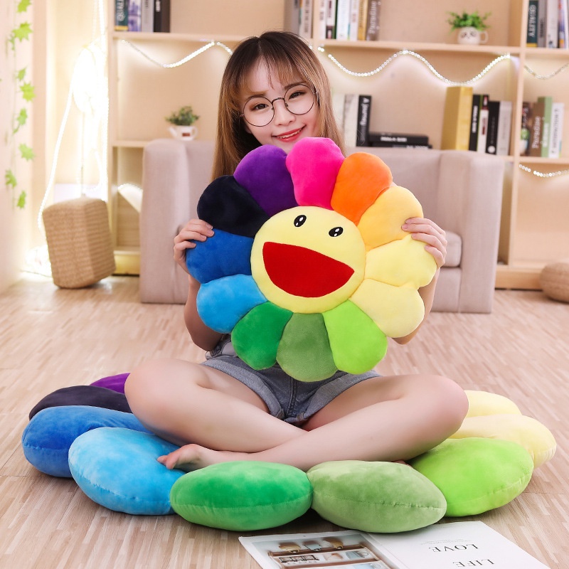 ทาคาชิ มูราคามิ ดอกทานตะวันของเล่นตุ๊กตาขนาดใหญ่ตุ๊กตาที่มีสีสันยิ้มดอกทานตะวันรอบการ์ตูนหมอนเบาะเบาะเบาะตุ๊กตาของขวัญน่ารัก