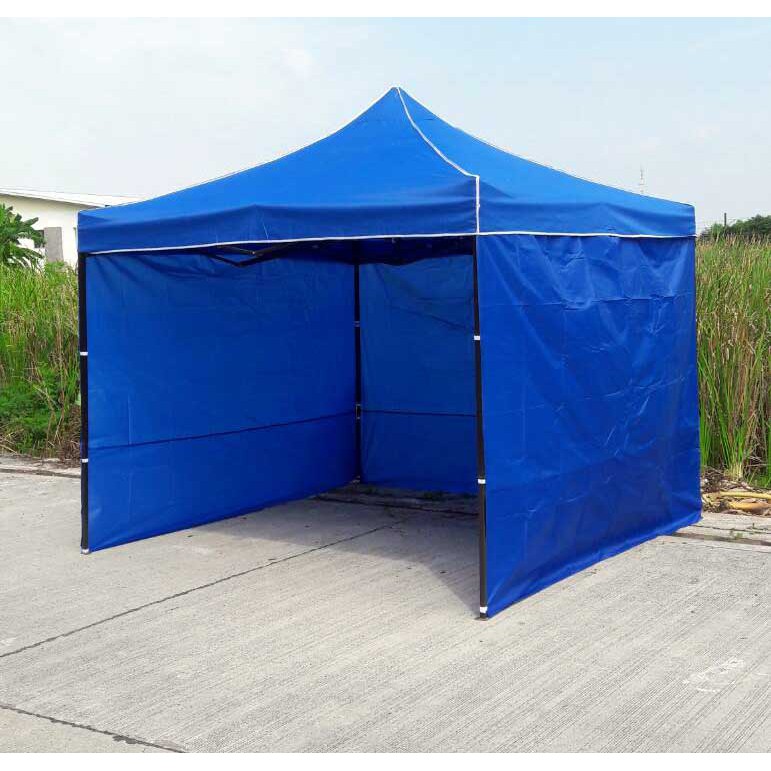 เต็นท์ขายของพับได้ ร้านไทย ฟรีผ้าข้างเพิ่ม 1 ผืน  3x3m สีน้ำเงิน 900D พร้อมผ้าข้าง 3 ด้าน มีประกับ เต็นตลาดนัด ออกบูธ
