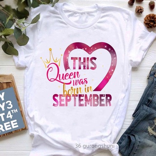 เสื้อยืด พิมพ์ลายกราฟฟิค Happy Birthday Golden Crown Queen Are Born In January To December แฟชั่นวันเกิด สําหรับผู้หญิง