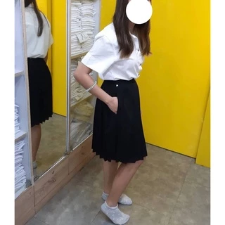กระโปรงนิสิตนักศึกษาเอวตะขอ กระโปรงพลีสมีจีบ ผ้ามีน้ำหนัก สีดำ หลายไซส์ หลายความยาว ไซซ์23-34