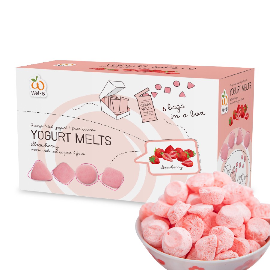 Wel-B​ Yogurt​ Strawberry​ 42g. (โย​เกิร์ตกรอบ​ สตรอเบอร์รี่​ 42 กรัม) - ขนมเด็ก ฟรีซดราย