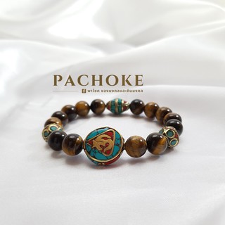 หินไทเกอร์อายส์ (Golden Tigers Eye) 10 มิล ร้อยกับ ลูกปัดทิเบต+โอม