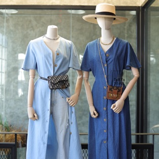 Tokyoseoul เดรสยีนส์สม๊อคเอว ผ้ายีนส์