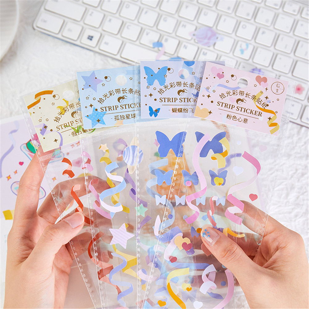 1Pcs Ribbon Series Long Strip Stickers Ribbon Photo Album Decoration ...