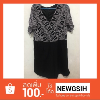 จั้มขาสั้นสีเทา-ดำ ลายมงกุฎ อก38-40”