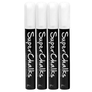 SuperChalks : SCKSC002* ปากกาชอล์ก White Liquid Chalk Marker Pens 4pk - 4mm Reversible Tip