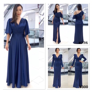 🔴ทักถามสต็อคก่อนจ่ายเงิน🔴 MAR NAVYDRESS S M L XL Maxi แขนยาวกำมะหยี่ คอปกวี  กระโปรงผ่าหน้า เดรสไปงาน เดรสออกงาน ราตรียา