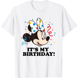 เสื้อยืดผ้าฝ้ายพรีเมี่ยม เสื้อยืด พิมพ์ลายดิสนีย์ มินนี่เมาส์ "Its My Birthday!"  เสื้อยืด สําหรับผู้หญิง