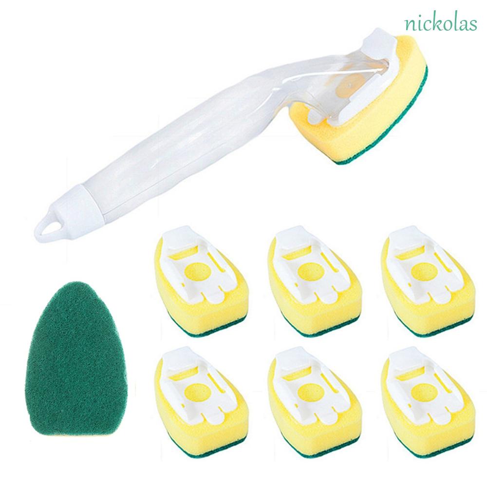 Nickolas 8 ชิ ้ นแปรงจานฟองน ้ ํา Strong Decontamination Scouring Pads Dishwand เติมเปลี ่ ยนหัวล ้ างจานสําหรับอ ่ างล ้ างจานทนทานเครื ่ องมือทําความสะอาดในครัวเรือนทําความสะอาด Brus