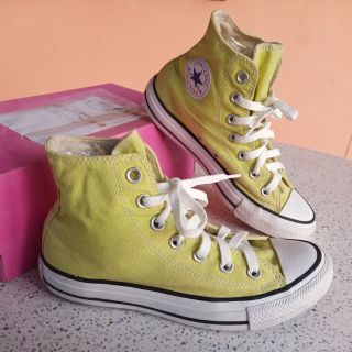 รองเท้า converse หุ้มข้อของแท้ สีเขียวเลม่อน ใหม่มาก พื้นเดิม ซอฟในเดิม สีสดมาก