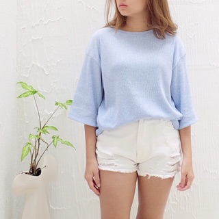 เสื้อ Oversize BlueRib สีฟ้าพาสเทล