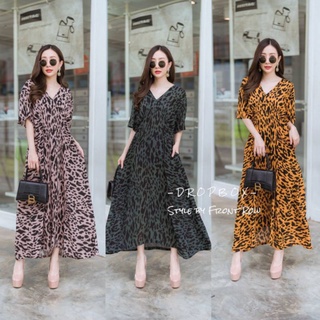 Maxi Dress เดรสเกาหลีผ้าพิมพ์ลายเสื้อรุ่นนี้ ทรงปล่อยๆหลวมๆใส่ได้ทุดไซส์ งานกระเป๋าข้าง ดีเทลช่วงอกนิดๆ ใส่สวย