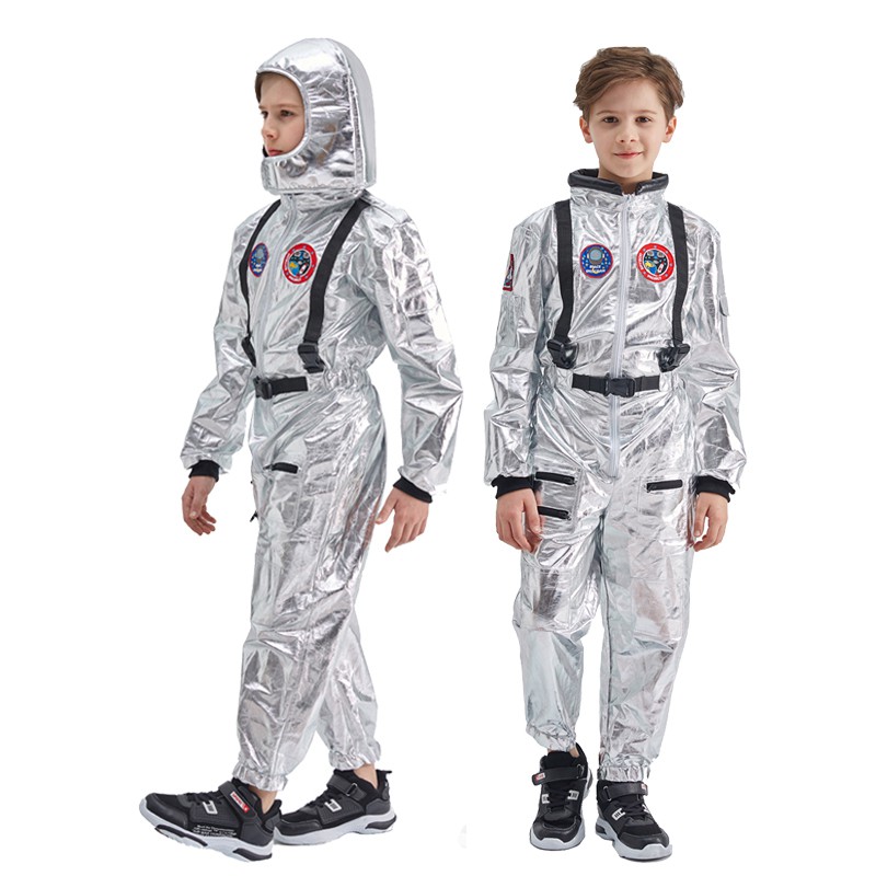 2023เด็กชายใหม่NASA Silver Spaceman Jumpsuitนักบินอวกาศเครื่องแต่งกายสําหรับเด็กฮาโลวีนคอสเพลย์เด็กนักบินCarnival Party Stageประสิทธิภาพแฟนซีแต่งตัววันเกิด