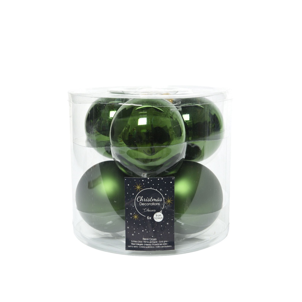 9140402 Pine green baubles shiny-mats mix (⌀ 8 cm) - Christmas Bauble ลูกบอลตกเเต่งต้นคริสต์มาส