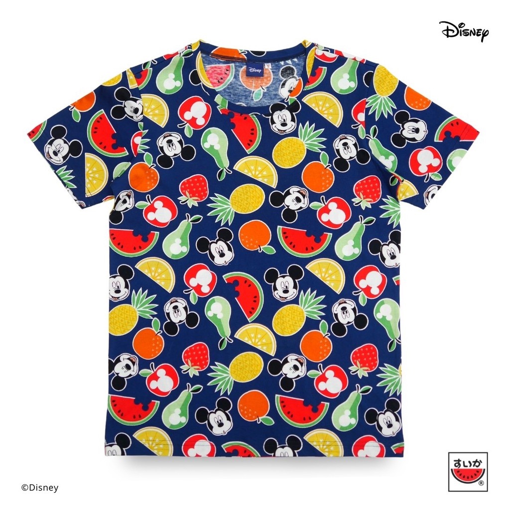 เสื้อแตงโม (SUIKA) - เสื้อยืดคอกลม / คอวี Disney  FRUITASTIC MICKEY MOUSE (MK.001) กรมท่า