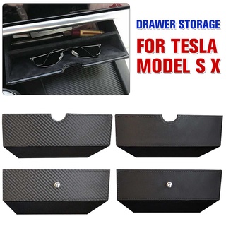 Tesla อุปกรณ์เสริมFor Tesla Model X Model S Center Console Storage Box Drawer Tray Carbon Fiber Style Storage Box Car In