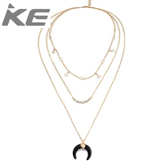 Diamond black crescent horn multi-necklace, all-match moon pendant necklace clavicle chain for