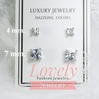 ต่างหูคริสตัลทรงเหลี่ยม Luxury Crystal💎💎 หุ้มทองคำขาว