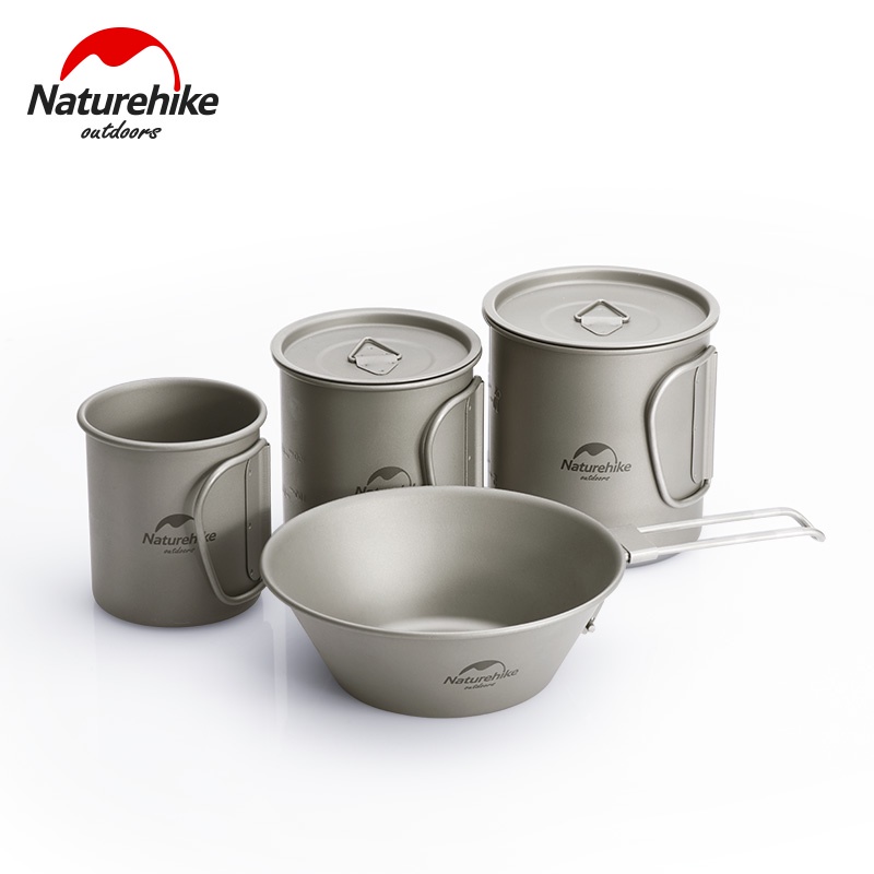 Naturehike แก้วน้ําไทเทเนียม น้ําหนักเบา พร้อมที่จับพับได้ 200 300 450 600 มล. สําหรับตั้งแคมป์ ปิกนิก กลางแจ้ง