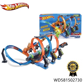 Hot Wheels Corkscrew Crash Track Set รางรถ ฮอตวิล ตีลังกา+บูสเตอร์ ของเล่นเด็ก WD112199 ราง Hotwheels FTB65