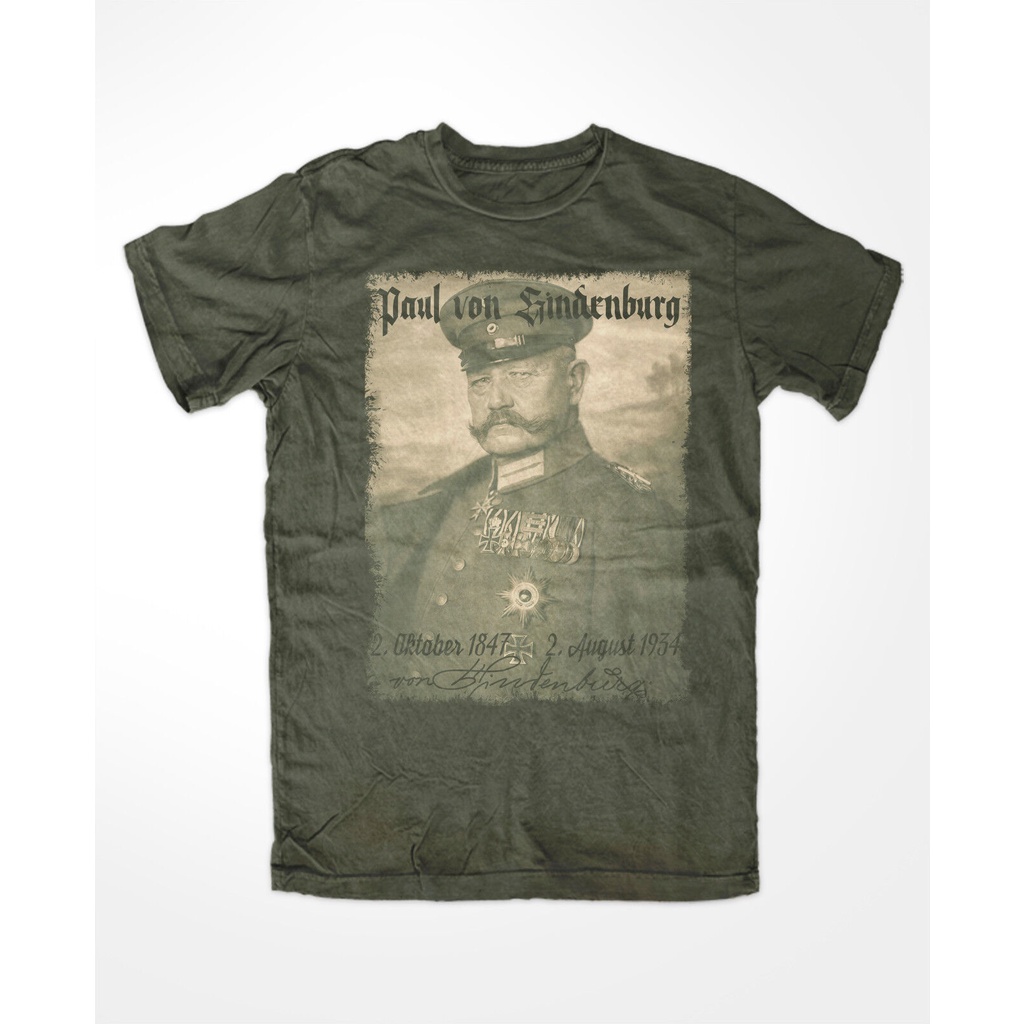 เสื้อยืดวินเทจเสื้อยืดคอกลม ผ้าฝ้าย ลายวาฟเฟิล Hindenburg Premium Olive, history, Reich President, Germany 1 ของขวัญวันเ