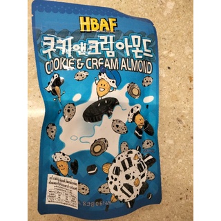 Hbaf Cookie&amp;Cream Almond อัลมอนด์อบกรอบ เคลือบครีมนมผสมคุกกี้ 190กรัม