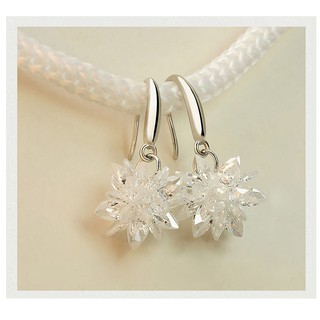 925 Silver Korea Crystal Super Long Snowflake Earrings anting