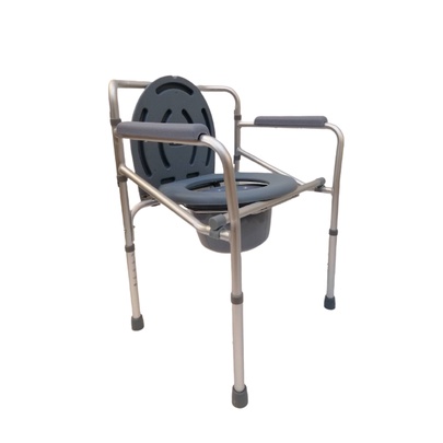 เก้าอี้นั่งถ่ายอลูมิเนียม แบบพับได้ ขนาดพกพา Aluminium Commode Chair  (สีขาว/เทา) JrMZ