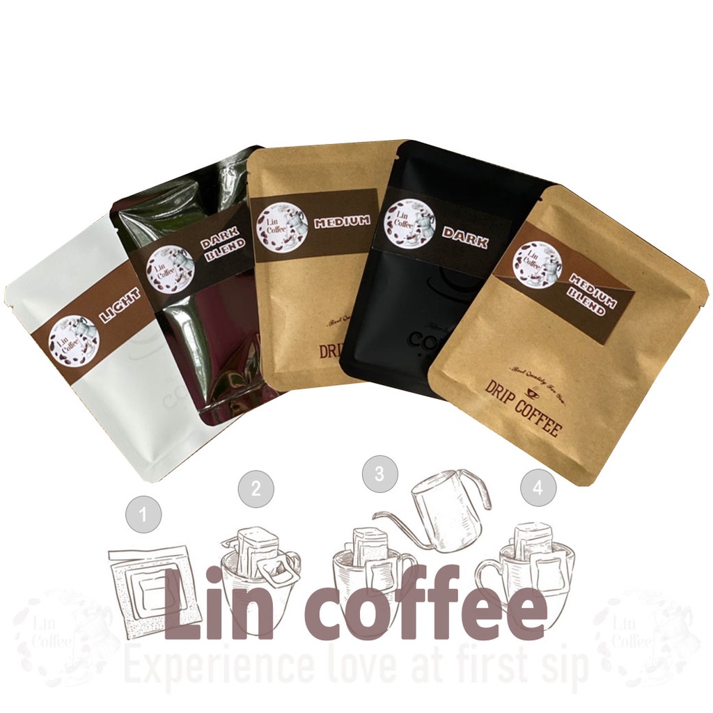 กาแฟดริปซอง กาแฟ คั่วอ่อน คั่วกลาง Light , Medium Blend , Medium , Dark Blend , Dark ขนาด 10 กรัม