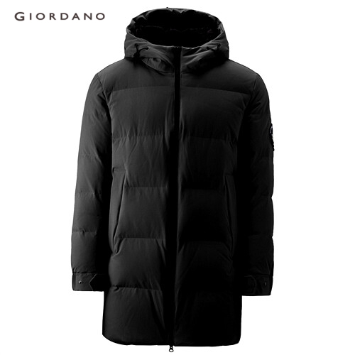 GIORDANO MEN Mid-long hooded 90% grey goose down jacket 01079706