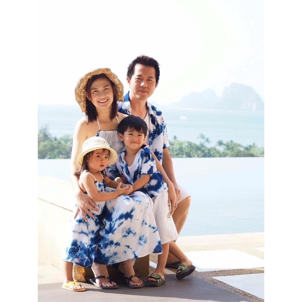 เซทครอบครัวลายครามขยุ้มใส่สบายผ้านิ่มน่ารักธีมมัดย้อมครอบครัว