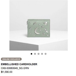 {ช้อปไทย 1590บาท} Charles &amp; Keith EMBELLISHED CARDHOLDER CK6-50680649_SG.GRN