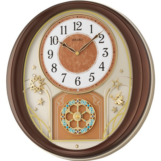 SEIKO Melodies in Motion‏ clock รุ่น QXM357B นาฬิกาแขวนเเรียบหรู สไตล์ยุโรป ตีเพลง เมโลดี้ - Brown/Gold