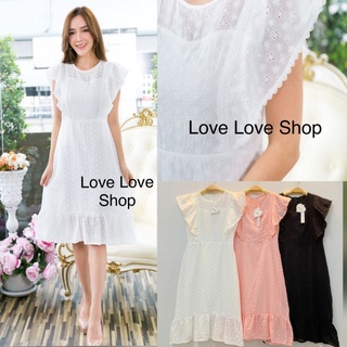 สวยปัง!!! M-L Mini Dress เดรสขาวผ้าฉลุลายแขนระบาย งานป้าย Love Love