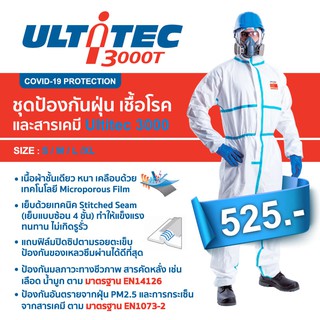 ULTITEC Ultitec3000 ชุดป้องกันฝุ่นและสารเคมี รุ่น SULT3000