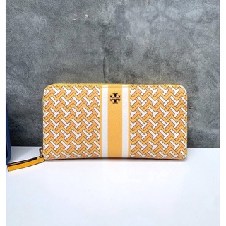 (ผ่อน0%) กระเป๋าสตางค์ TORYBURCH T ZAG ZIP CONTINENTAL WALLET 64279 ซิปรอบ สีเหลือง