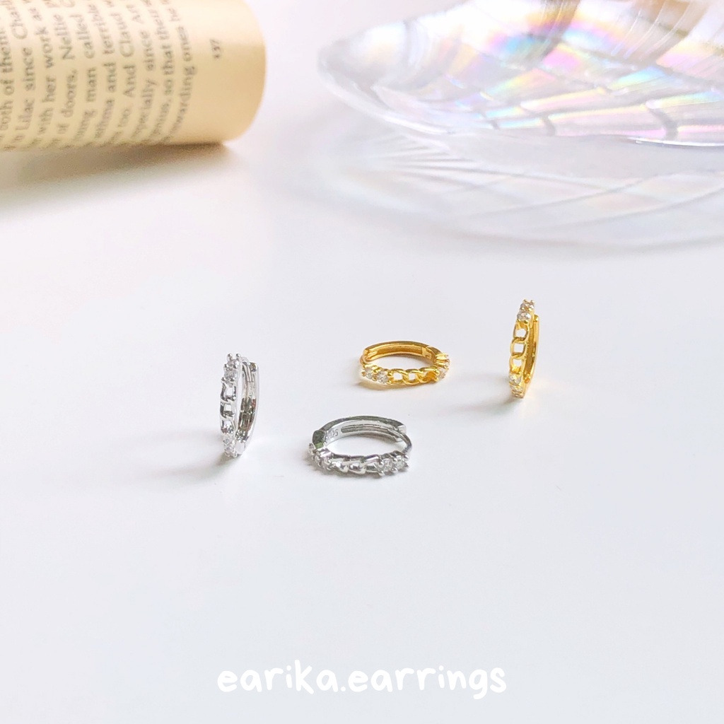 earika.earrings - crystal square hoop ต่างหูห่วงจี้เพชรใสทรงสี่เหลี่ยม (มีให้เลือก 2 สี) ผิวแพ้ง่ายใส่ได้