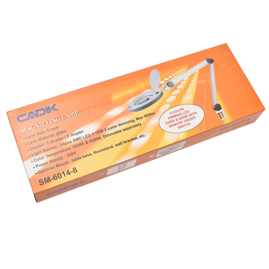 Cadik โคมไฟLEDสีwarm & daylight 800ลูเมน ปรับความสว่างได้ แว่นขยาย 5D (2.25เท่า) เลนส์กระจก6นิ้ว หนีบโต๊ะ รุ่น SM-6014-8 - รูปที่ 7