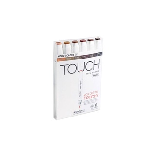 SHINHAN TOUCH TWIN BRUSH MARKERS (WOOD COLORS, SET OF 6)
