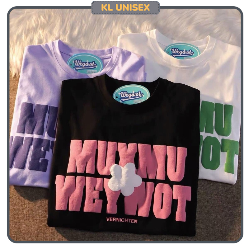 เสื้อยืดผู้ชายและผู้หญิงเสื้อยืดแขนสั้นทรงหลวมลายนูน MUXMU WEYWOT KL Unisex