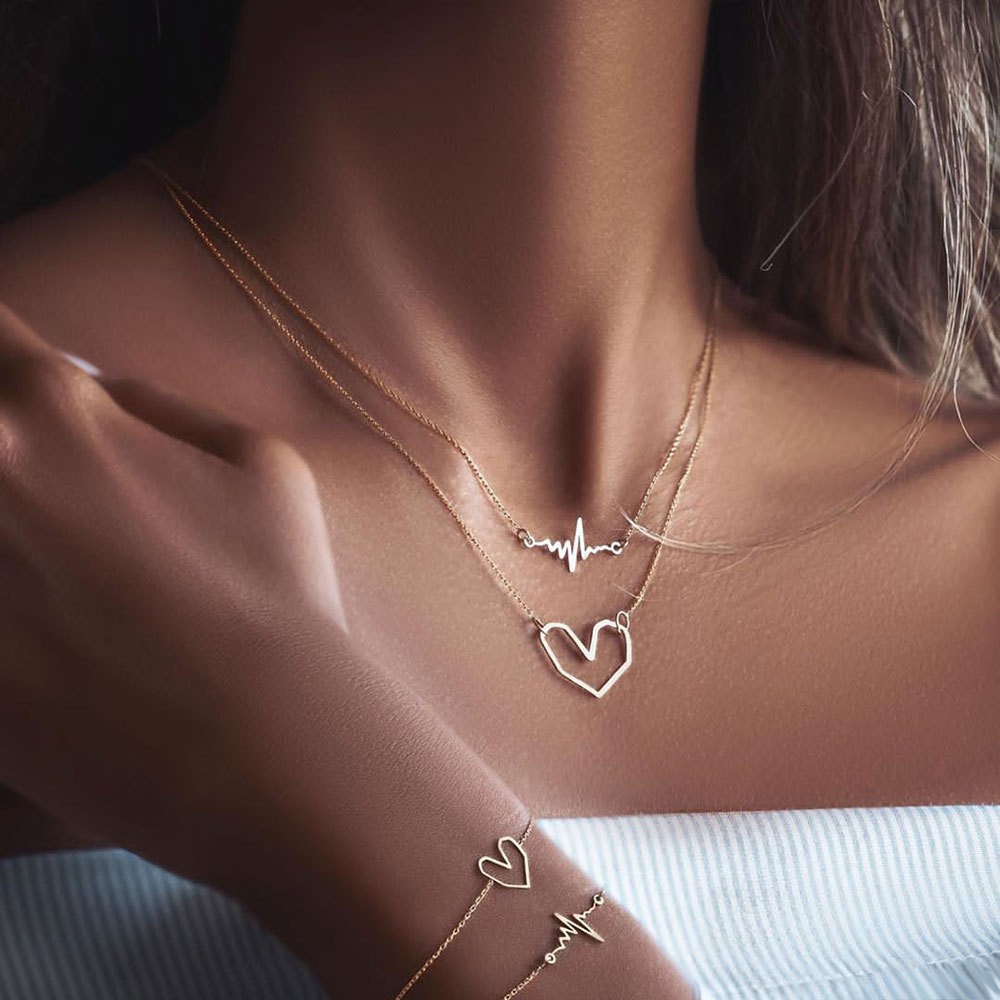 Double Heartbeat สร้อยคอบุคลิกภาพ ECG ความถี่ Clavicle Chain จี้ Love สร้อยคอ