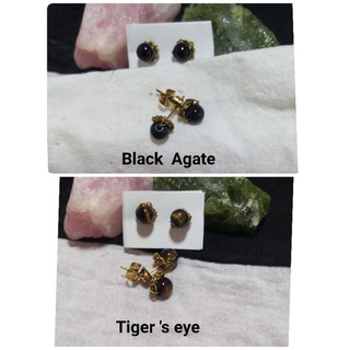 ต่างหูหินแท้/black agate/tigers eye/หินมงคล