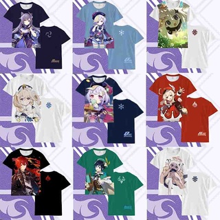 Genshin Impacto 3d Camiseta Manga Curta เสื้อยืดลําลองแขนสั้นพิมพ์ลาย 3D สําหรับแต่งคอสเพลย์