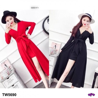 TW5690 Jumpsuit จั้มสูทขาสั้นแขนยาว งานสีพื้นโทนเรียบๆ